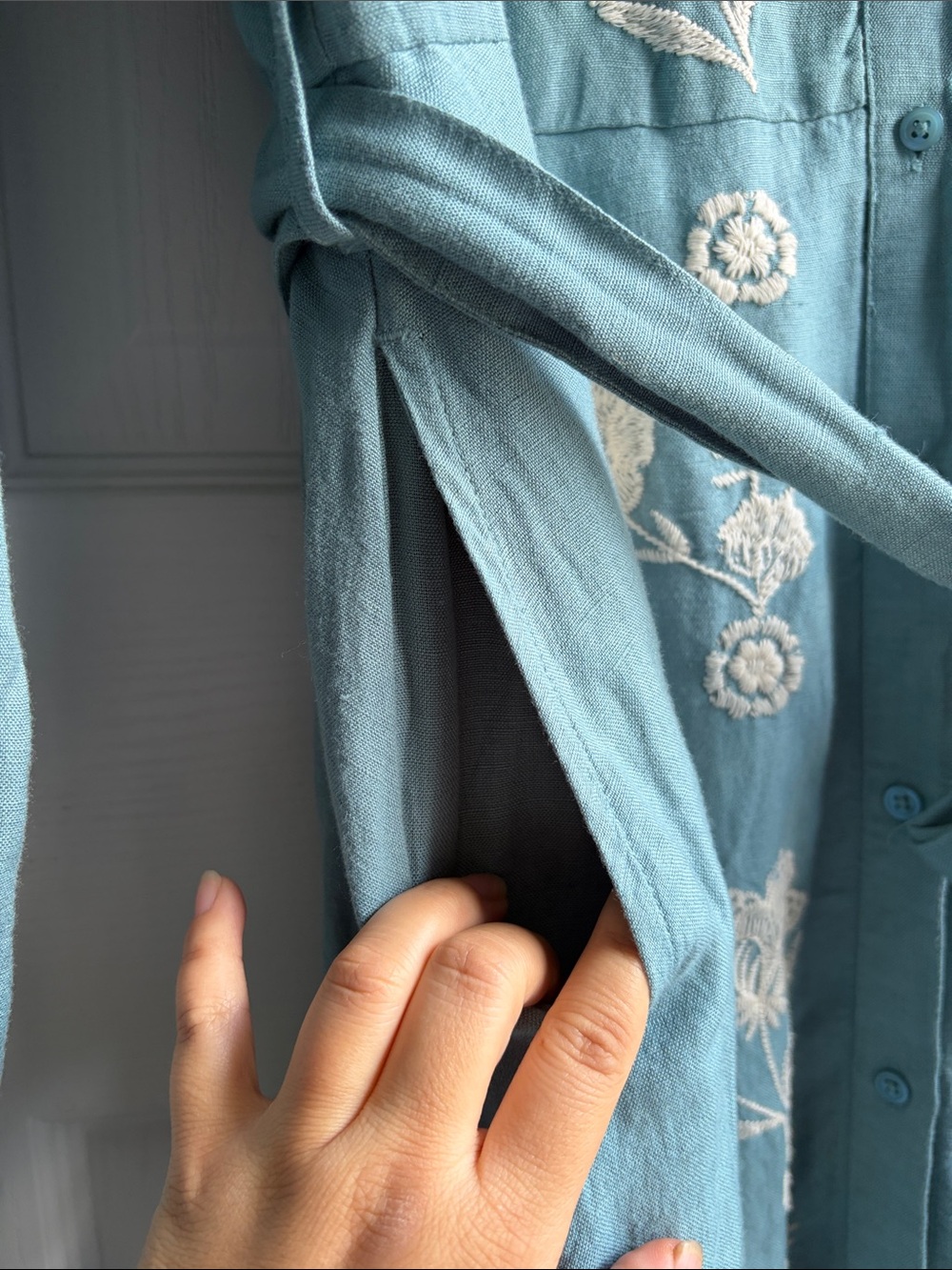 Crown & Ivy Embroidered Teal Button-Front Shirt Dress with Belt Size XL - Picture 5 of 14